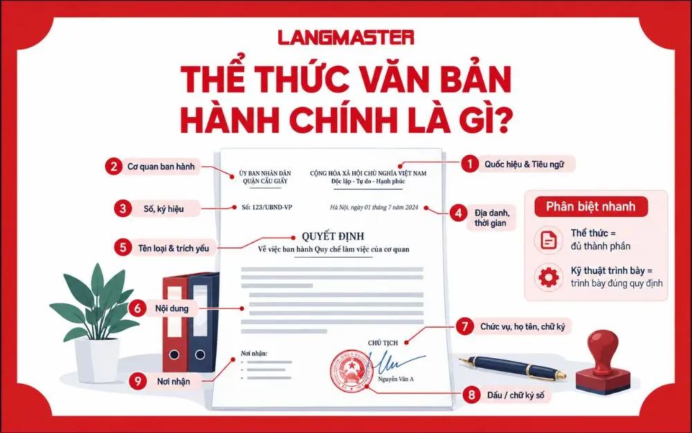 9 thành phần chính trong thể thức văn bản hành chính theo Nghị định 30/2020/NĐ-CP.