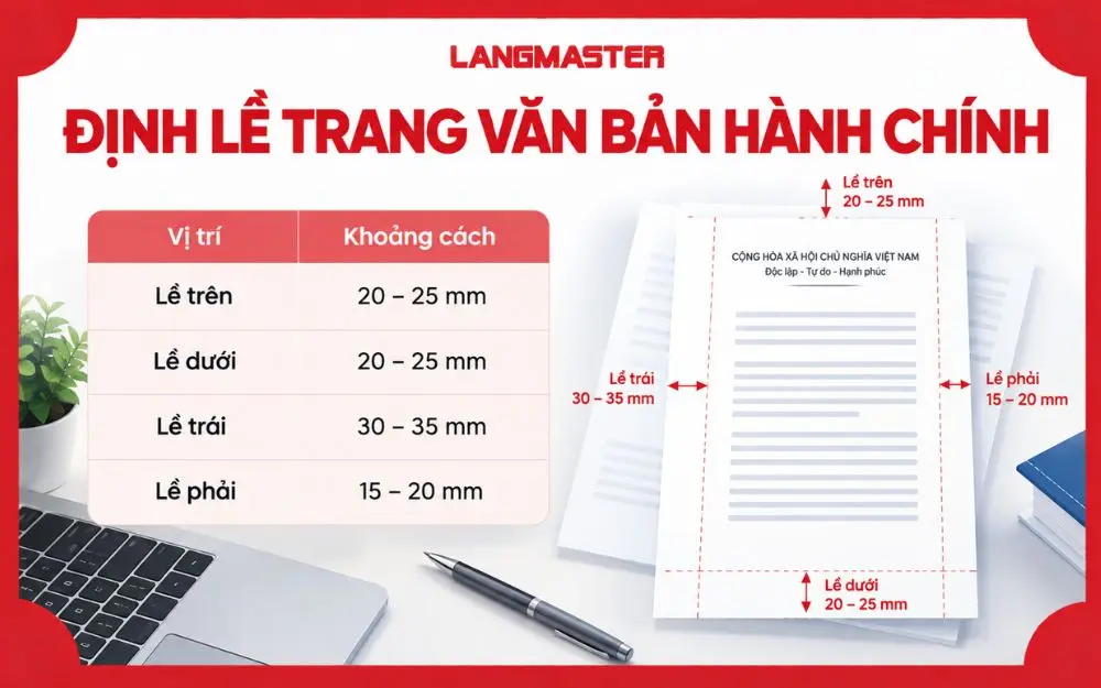 Quy định định lề chuẩn cho văn bản hành chính trên khổ giấy A4.