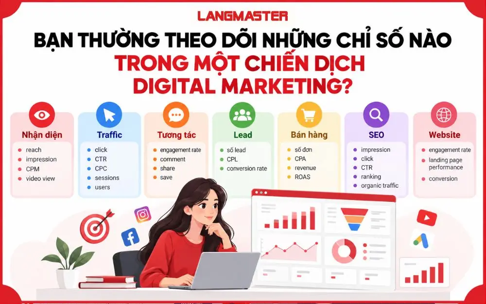 Các chỉ số quan trọng thường theo dõi trong một chiến dịch Digital Marketing.