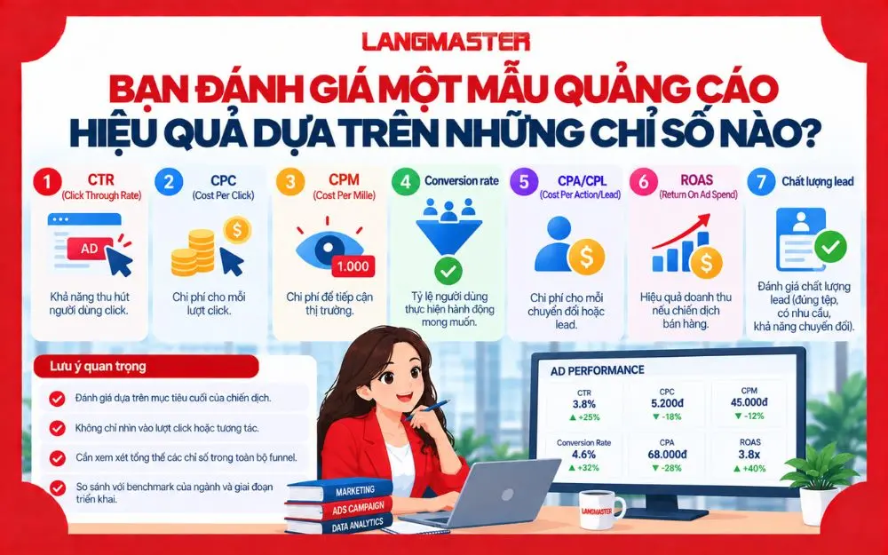Các chỉ số quan trọng để đánh giá hiệu quả một mẫu quảng cáo.