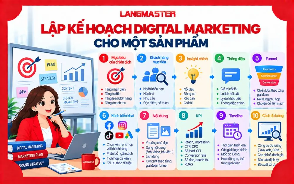 Các bước quan trọng khi lập kế hoạch Digital Marketing cho một sản phẩm.