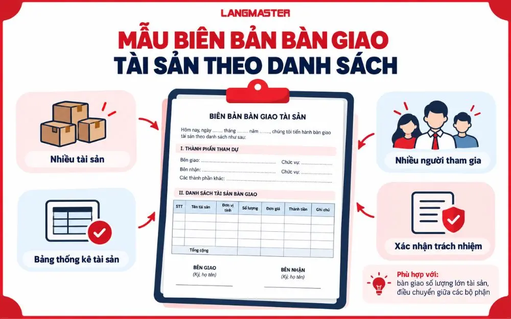 Mẫu biên bản bàn giao tài sản theo danh sách cho nhiều bên.