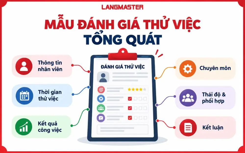 Mẫu đánh giá thử việc tổng quát theo kết quả, chuyên môn và thái độ.