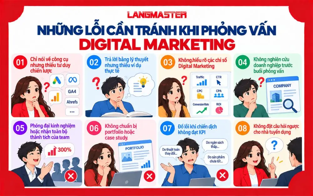 Những lỗi phổ biến cần tránh khi phỏng vấn vị trí Digital Marketing.
