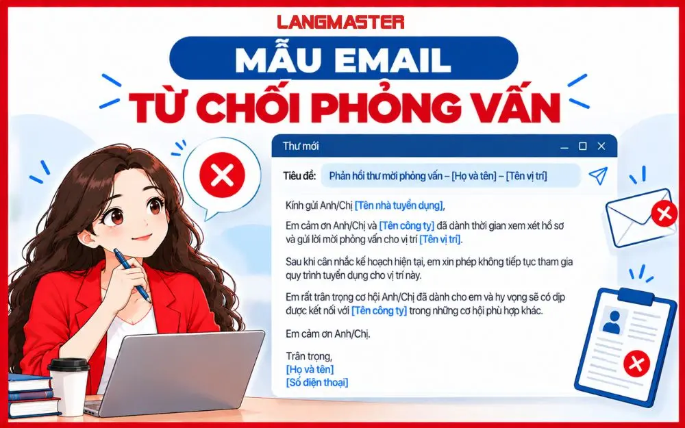 Mẫu email từ chối phỏng vấn lịch sự, chuyên nghiệp và giữ thiện cảm.