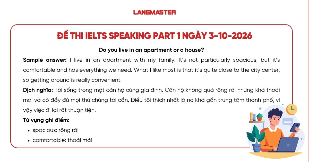 Giải đề IELTS Speaking part 1 ngày 3/10/2026