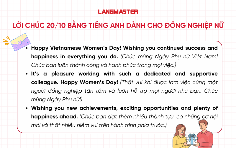 Lời chúc 20/10 bằng tiếng Anh dành cho đồng nghiệp nữ
