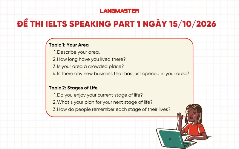 Đề thi IELTS Speaking Part 1 ngày 15/10/2026