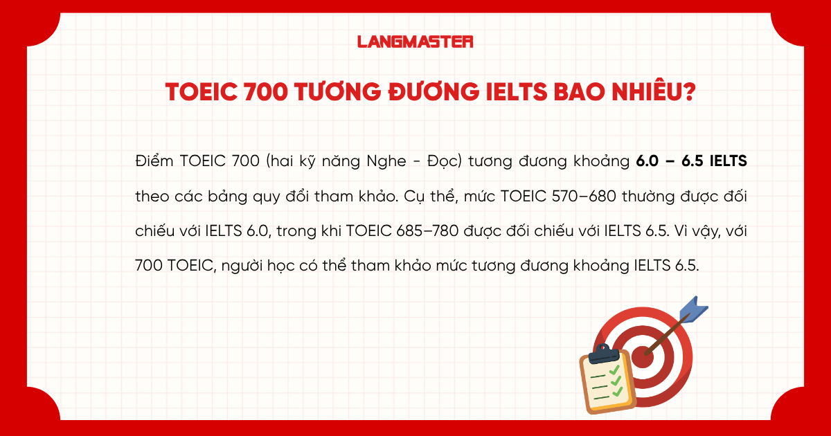 TOEIC 700 tương đương IELTS bao nhiêu?
