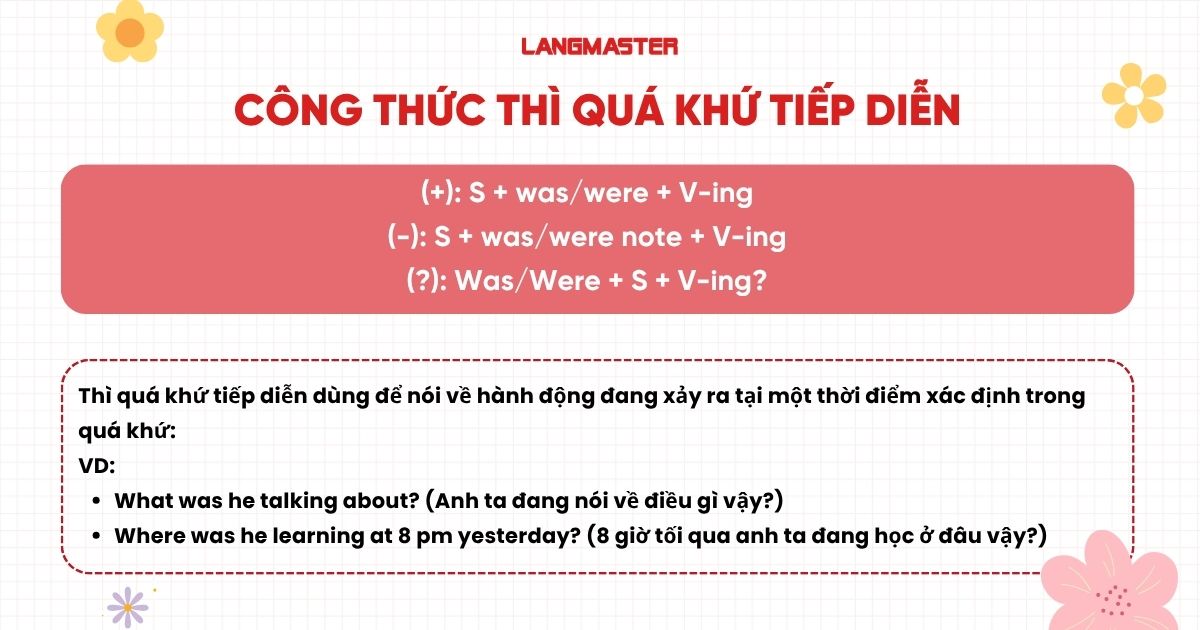 Công thức thì quá khứ tiếp diễn