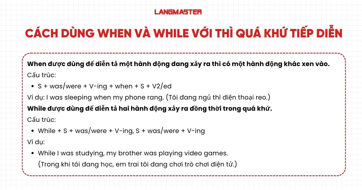 Cách dùng when và while với thì quá khứ tiếp diễn