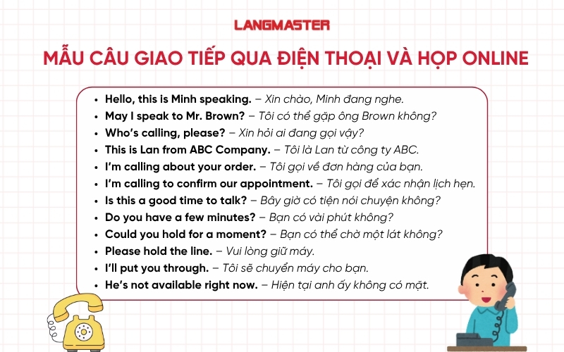 Mẫu câu giao tiếp qua điện thoại và họp online
